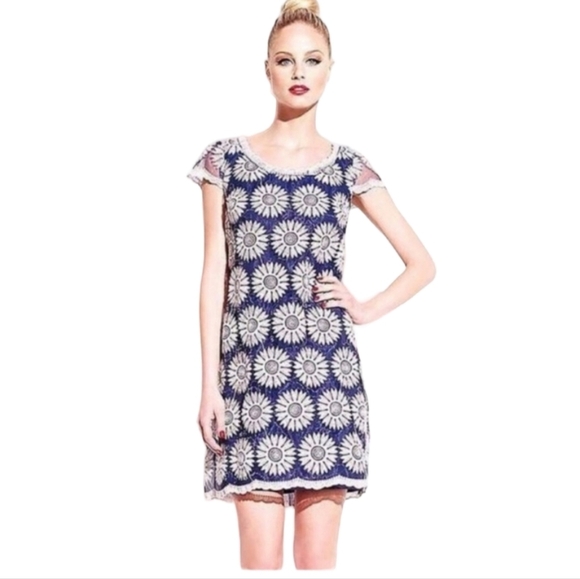 Betsey‎ Johnson Blue Daisy Embroidered A Line Mini Dress - Picture 1 of 10